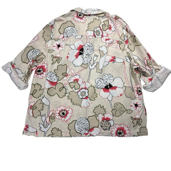 Karen Scott Top Women’s Sz 2X Floral Button Up Long Sleeve Roll Tab Linen Rayon - Picture 3 of 8